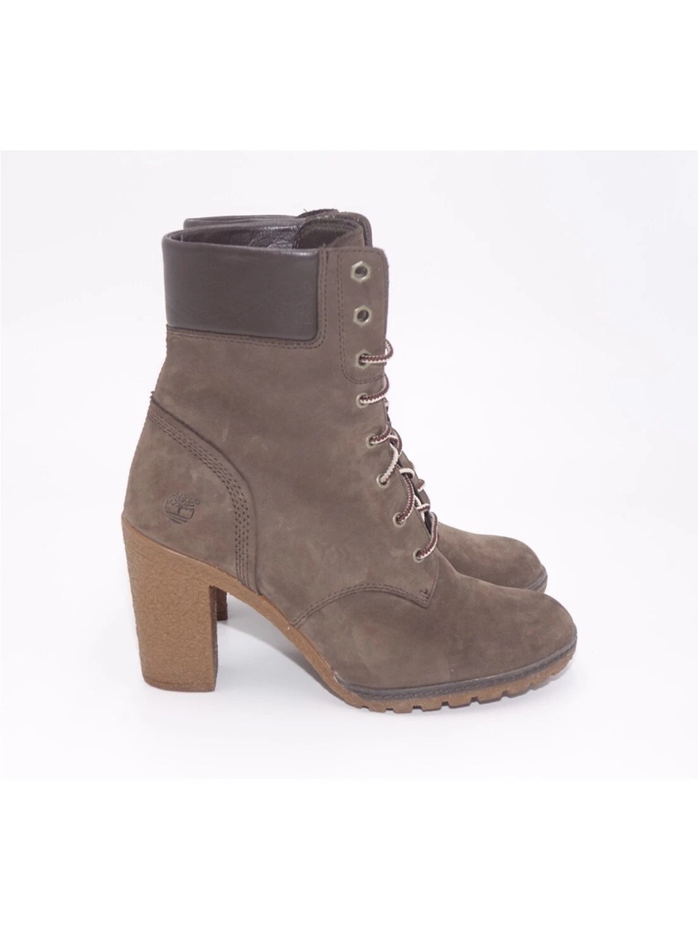 Timberland Women's Dark Brown Glancy Lace-Up Block Heel Boots - Size 8